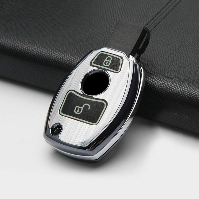 ontto 2 Buttons Key Cover Shell with Keyring Fit for Mercedes Benz C E S M CLS CLK G Class Keyless Silver A(2 buttons) - LeoForward Australia