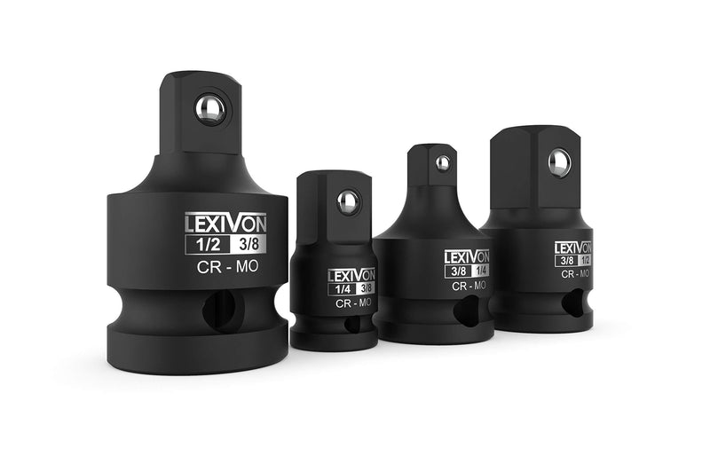  [AUSTRALIA] - LEXIVON Impact Socket Adapter and Reducer 4-Piece Set | 1/4" - 3/8" - 1/2" Impact Driver Conversions, Chrome Molybdenum Alloy Steel (LX-112)