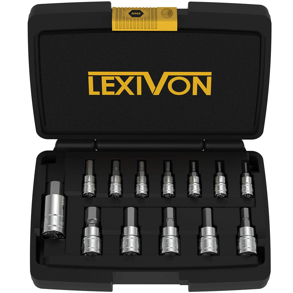  [AUSTRALIA] - LEXIVON HEX Bit Socket Set, Premium S2 Alloy Steel | 13-Piece Metric 2mm - 14mm Set | Enhanced Storage Case (LX-141)
