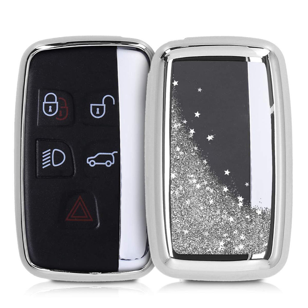  [AUSTRALIA] - kwmobile Car Key Cover for Land Rover Jaguar - Soft TPU Silicone Protective Key Fob Cover for Land Rover Jaguar 5-Button Remote Car Key - Stars Snow Globe Silver/Metallic Silver