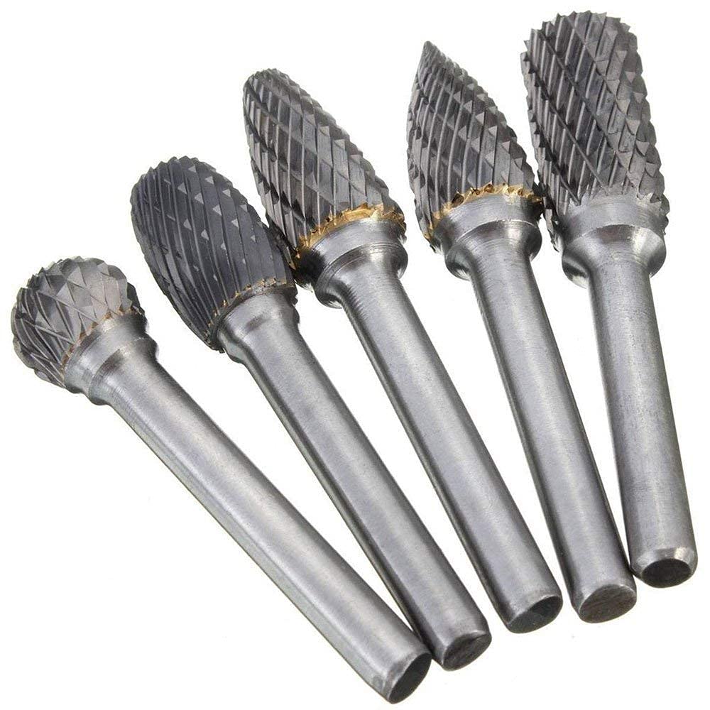 ASNOMY 5PCS Double Cut Carbide Rotary Burrs Set - 1/4 Inch Shank 10MM Head Die Grinder Bits Solid Carbide Rotary Burr File Set for Die Grinder Drill, Metal Carving,Polishing,Engraving,Drilling 5PCS 1/4" Shank Carbide Rotary Burrs - LeoForward Australia