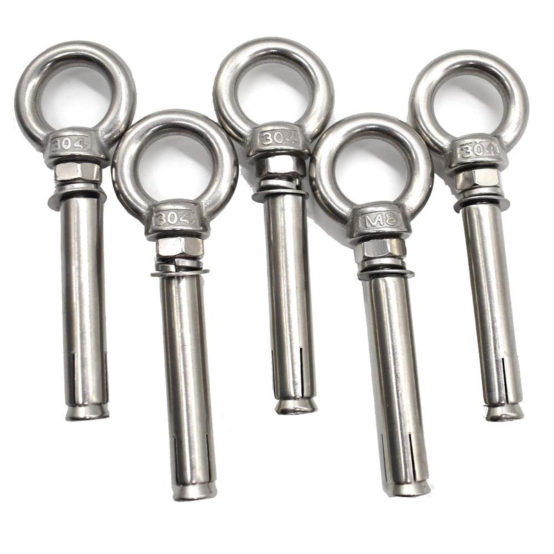  [AUSTRALIA] - M8* 80mm Expansion Screw with Eye Ring Anchor Internal Eye Bolt Fastener 304 Stainless Steel 5 Pack (Ring Lifting Expansion Eyebolt M8* 80mm) Ring Lifting Expansion Eyebolt M8* 80mm
