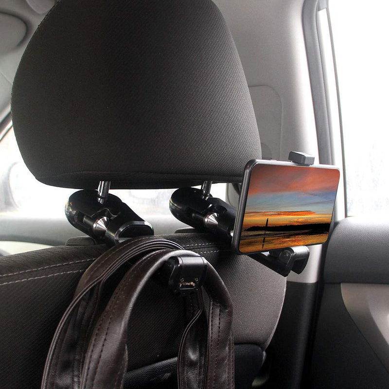  [AUSTRALIA] - Car Seat Headrest Hook Universal with Phone Bracket and Safety Hammer for Bag Purse Cloth Grocery Car Vehicle Back Seat Headrest Hanger Holder - 1pack (Black)