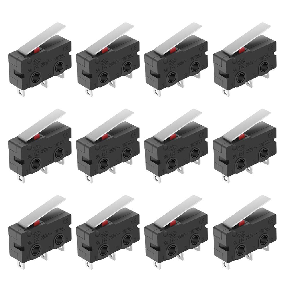  [AUSTRALIA] - MUZHI SPDT 1NO 1NC Hinge Lever Momentary Push Button Micro Limit Switch AC 5A 125V 250V 3 Pins 12 Pcs