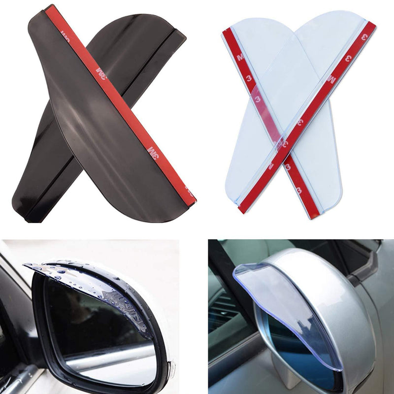  [AUSTRALIA] - EKIND 2 Set Rear View Mirror Visor Rain Guard for Most Car, Truck and SUV (Transparent+ Black Transparent)