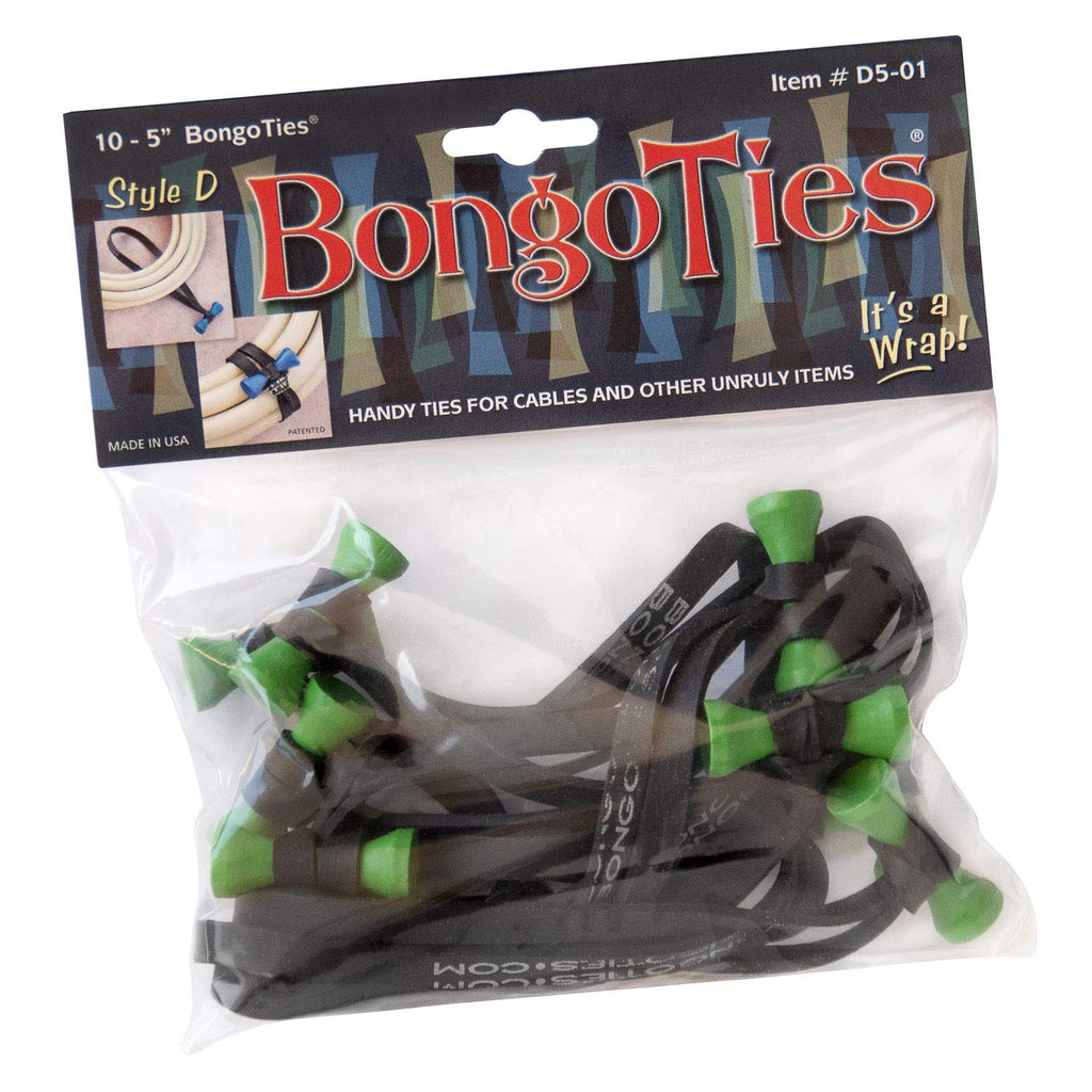  [AUSTRALIA] - BongoTies GREEN & BLACK"Tree Frog" Bongo Ties ~ 10 Pack"Style-D" ~ HANDY TIES FOR CABLES AND OTHER UNRULY ITEMS