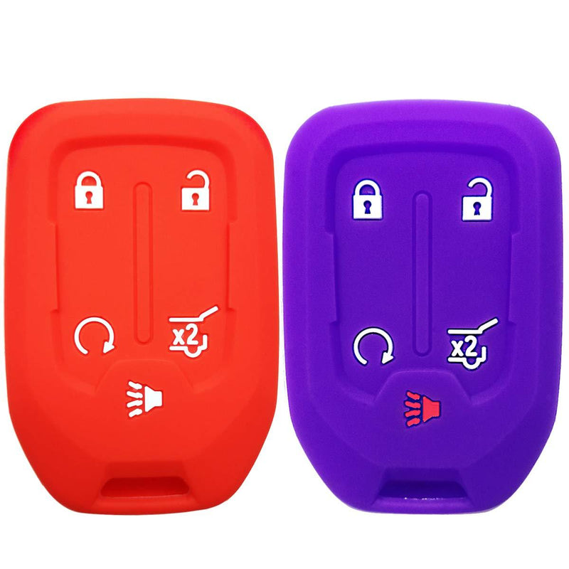  [AUSTRALIA] - 2Pcs Coolbestda Rubber Key Fob Remote Keyless Entry Holder Case Protecctor for GMC Acadia Terrain Yukon Chevrolet Suburban Tahoe HYQ1AA 13584502 1551A-AA Red Purple