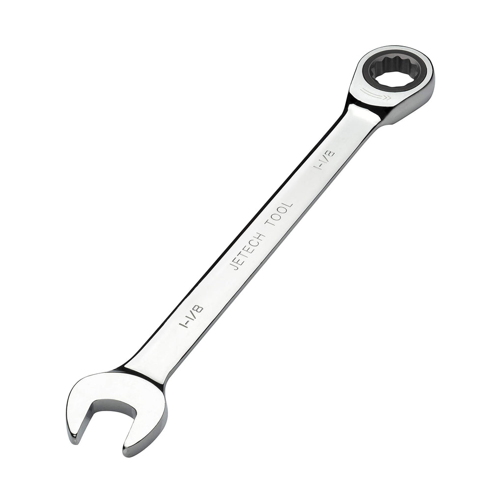  [AUSTRALIA] - Jetech 1-1/8" Ratcheting Combination Wrench - SAE Industrial Grade Cr-V Steel Gear Spanner in Polished Chrome Finish 1-1/8"