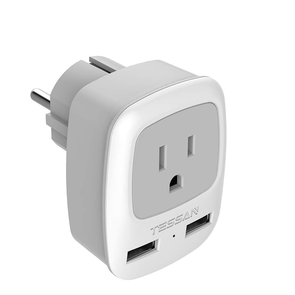  [AUSTRALIA] - Germany France Travel Power Adapter, TESSAN Schuko European Plug with 2 USB, Type E F Outlet Adaptor Charger for US to Europe EU German French Russia Iceland Spain Greece Norway Korea Type E/F - Germany, France