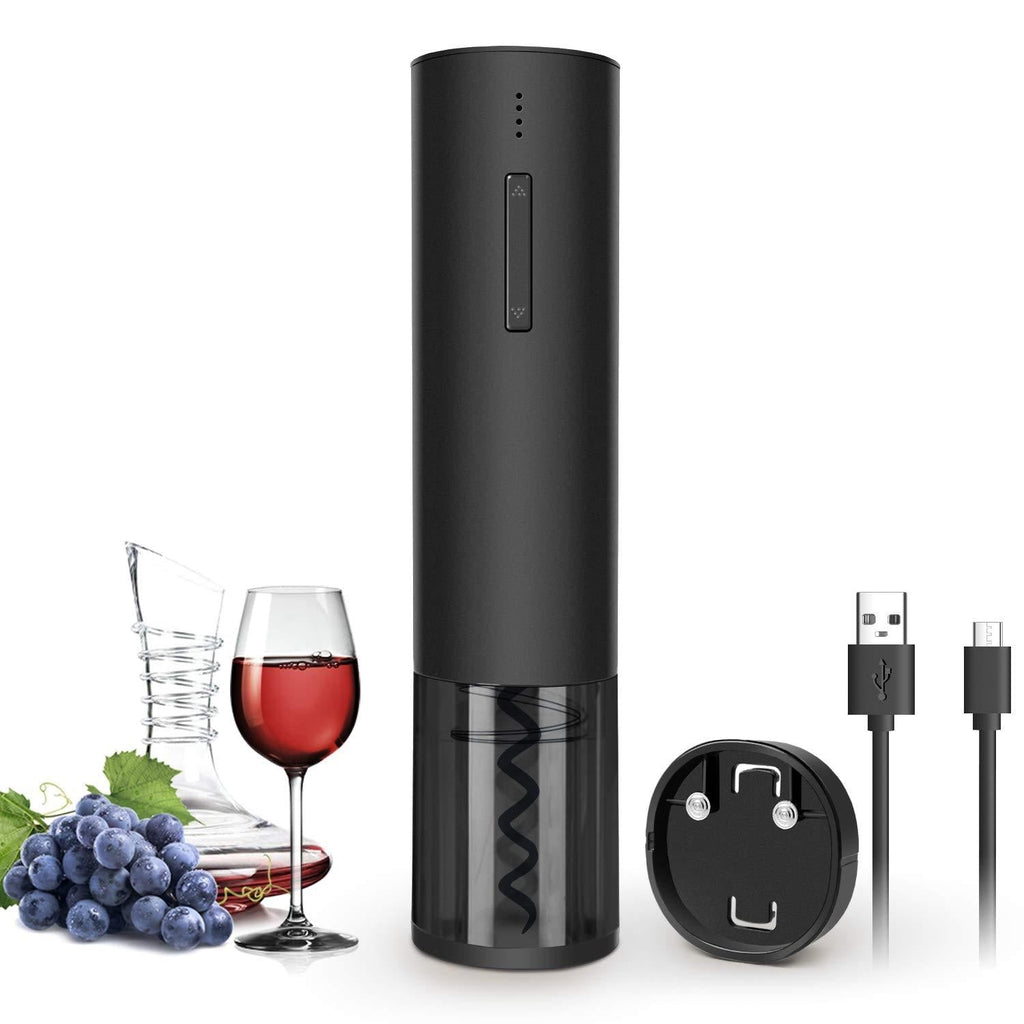 FLASNAKE Electric Wine Opener Rechargeable Automatic Corkscrew Wine Bottle Opener with Foil Cutter & USB Charging Cable, Suit for Home Use or as a Gift, Elegant Black - LeoForward Australia