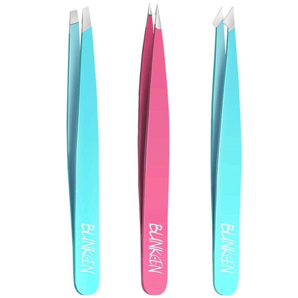 Tweezers for Eyebrows,Blinkeen 3 Pack Tweezer Set,Precision Tweezers for Ingrown Hair/blackhead/craf/splinter,Professional Eyebrow Tweezers.(Color) - LeoForward Australia