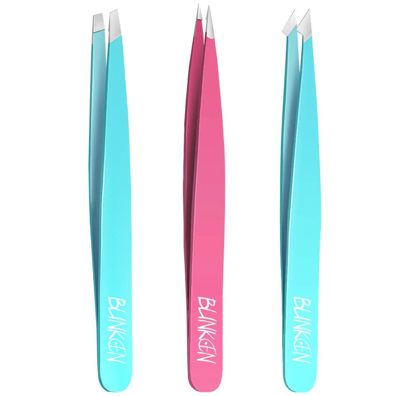 Tweezers for Eyebrows,Blinkeen 3 Pack Tweezer Set,Precision Tweezers for Ingrown Hair/blackhead/craf/splinter,Professional Eyebrow Tweezers.(Color) - LeoForward Australia