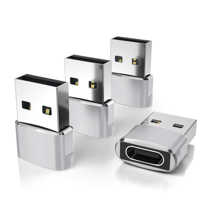 USB C Female to USB Male Adapter 4-Pack,Type A Charger Block Cable Plug Converter for iPhone 11 12 Pro Max,Airpods 3 iPad 8th Mini 6 6th Generation,Samsung Galaxy Note 10 20 S20 Plus S21 21 Ultra,A72 Silver - LeoForward Australia