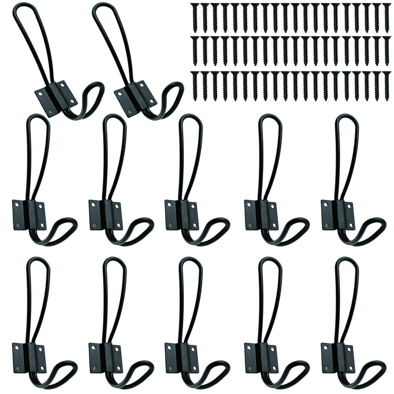  [AUSTRALIA] - Rustic Entryway Hooks-12 Pack Farmhouse Hooks with Metal Screws Included,Black Decorative Wall Mounted Rustic Coat Hooks Rack, Double Vintage Organizer Hanging Wire Hook Clothes Hanger 12 Pack