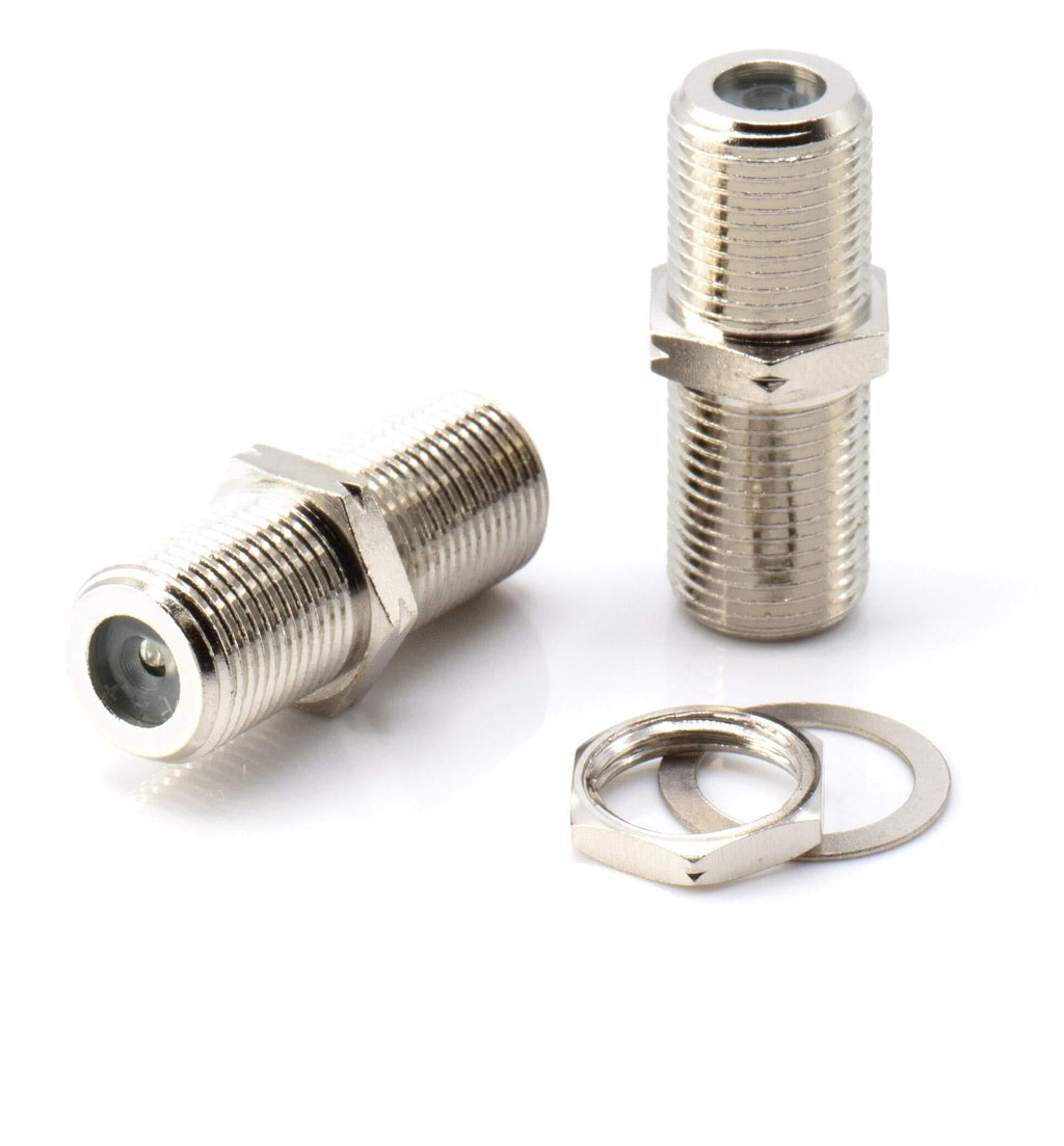 Cable Extension Coupler, with Washer and Nut - 10 Pack - Works with Wall Plates - Connects Two Coaxial Video Cables, for Coax F81 (Female to Female) 3GHz Satellite, CATV Silver - LeoForward Australia