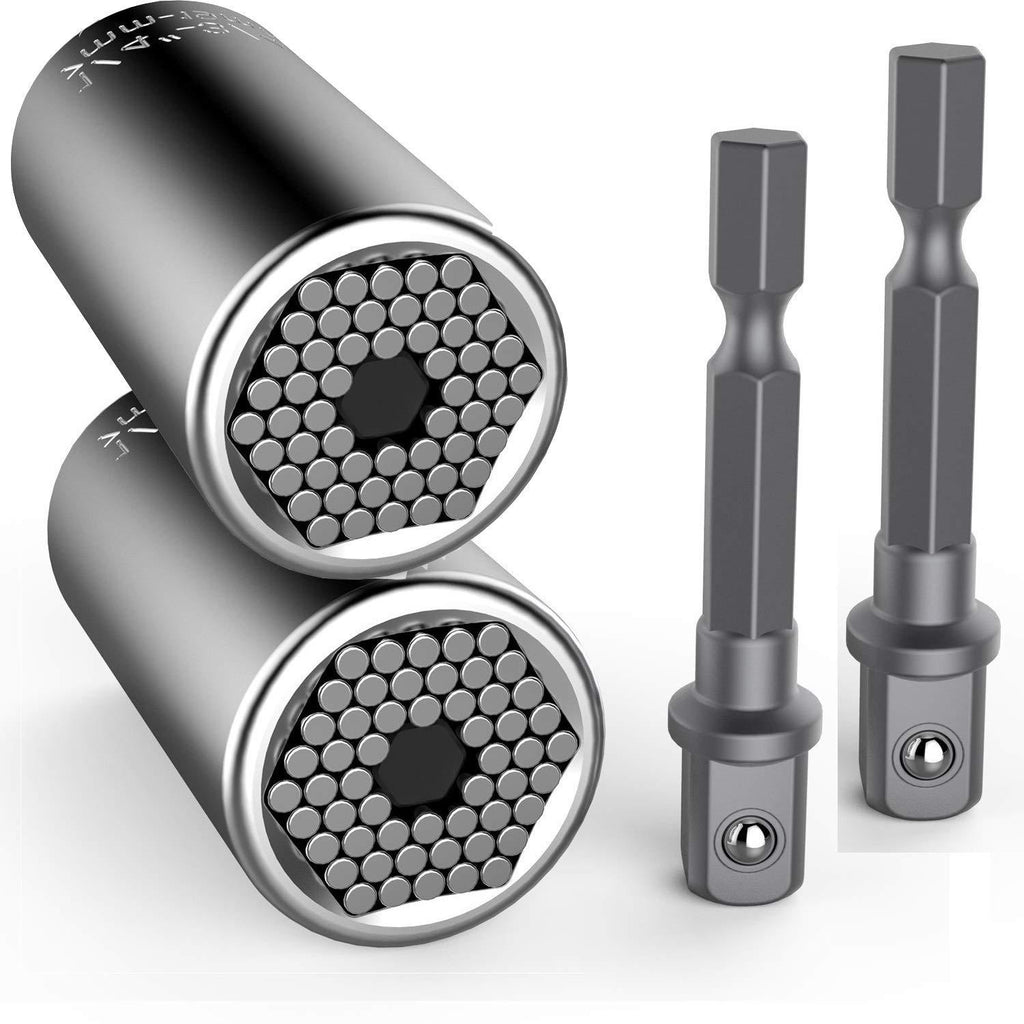  [AUSTRALIA] - Universal Socket Grip Adapter LEBERNA 4 PCS | Multi Functional Sockets Set Ratchet Power Drill Bit Wrench 1/4"-3/4" (7mm-19mm) Professional Repair Tools Gifts for Dad Men Fathers Husband DIY Handyman 3 pcs with Wrench
