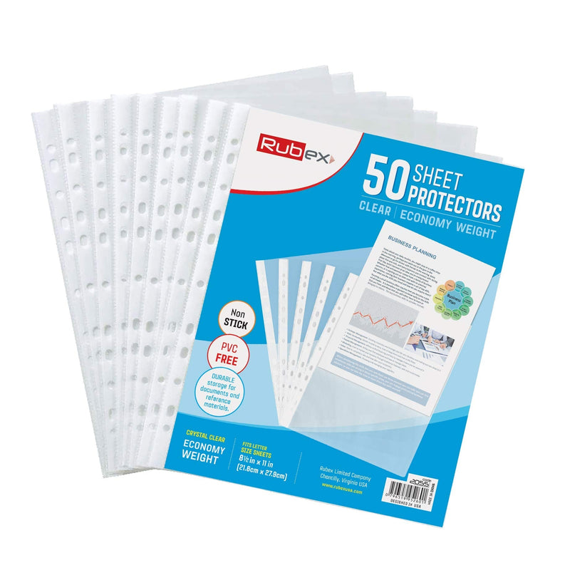  [AUSTRALIA] - Rubex Sheet Protectors Clear Paper Sleeves Plastic Page Protector Reinforced 11 Hole fit for 3 Ring Binder Top Loading 9.25 x 11.25 inch Size Pack of 50 Sheets