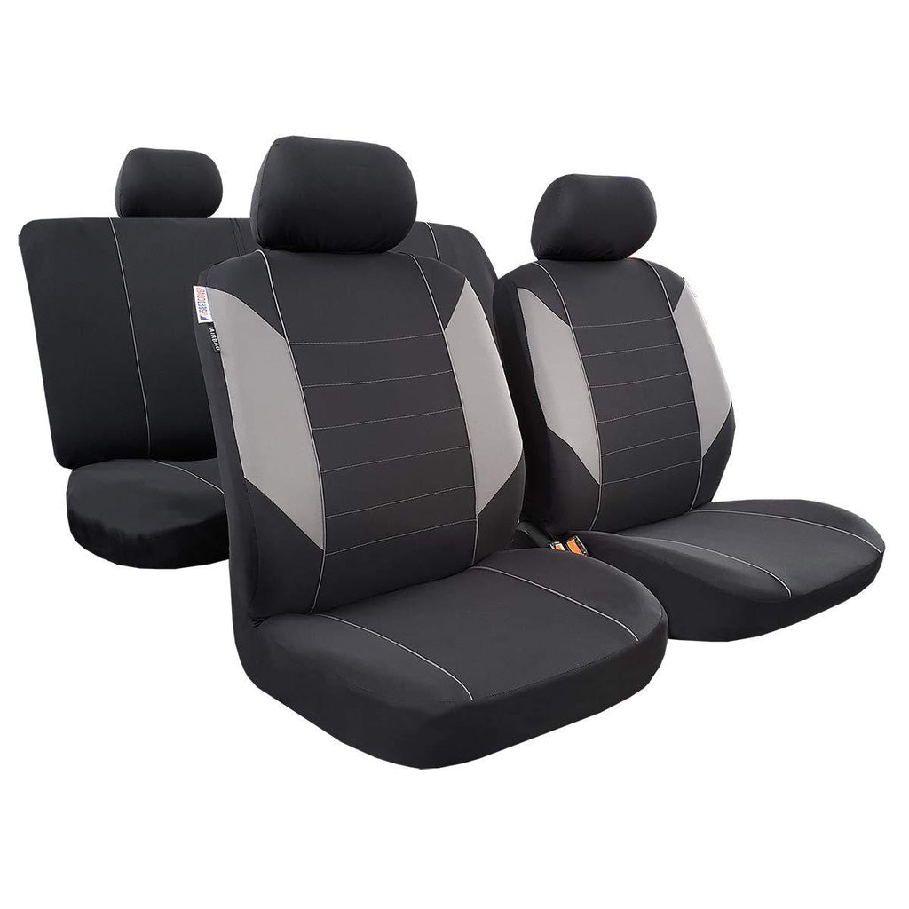  [AUSTRALIA] - seakomoto Polyester Car Seat Covers, Full Set Full Coverage 5 Detachable Headrest & Split Rear, Universal Auto Seat Protector Low Back Fit Most Car Truck SUV (Gray)