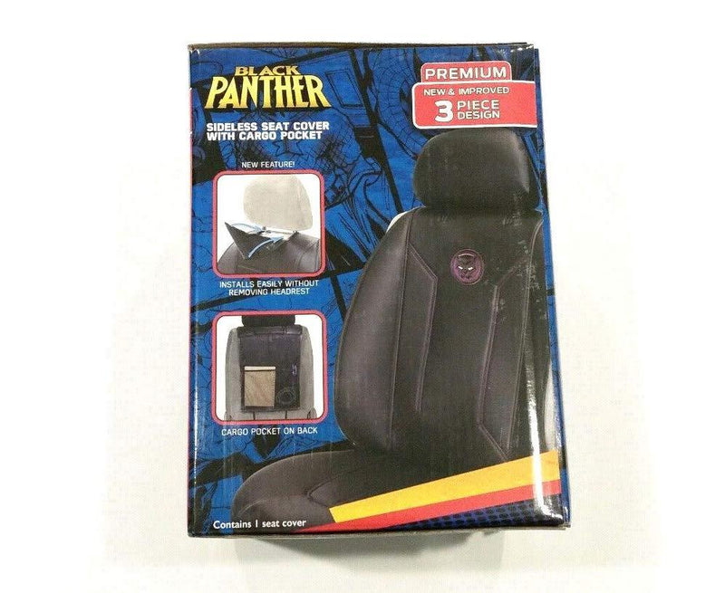 [AUSTRALIA] - Plasticolor Black Panther Symbol Icon Logo Marvel Premium Stitched Sideless Seat Cover with Cargo Pocket