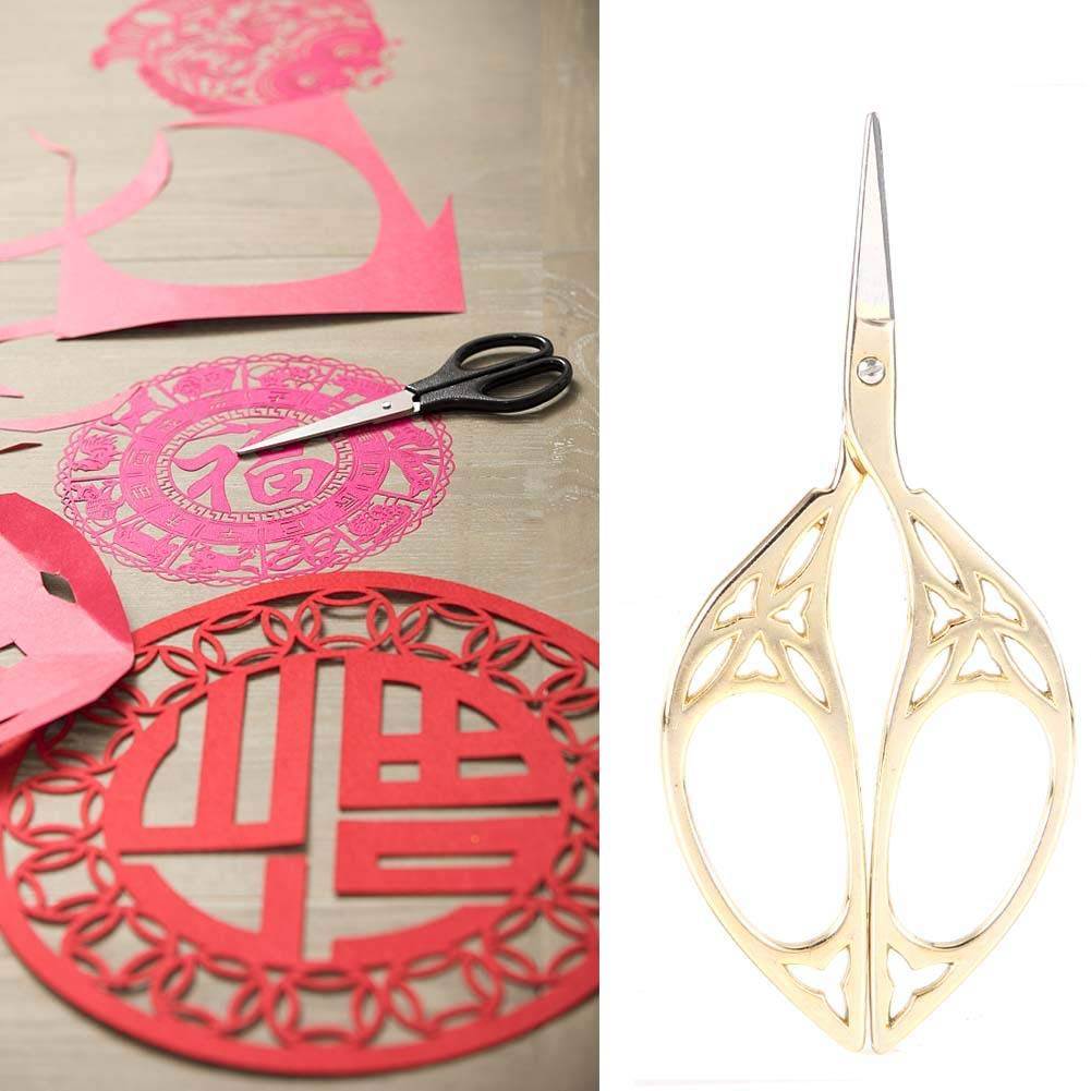  [AUSTRALIA] - FTVOGUE Embroidery Scissors Vintage Leaf Design Stainless Steel Household Needlework Scissors for Sewing Embroidery DIY Craft (Gold)