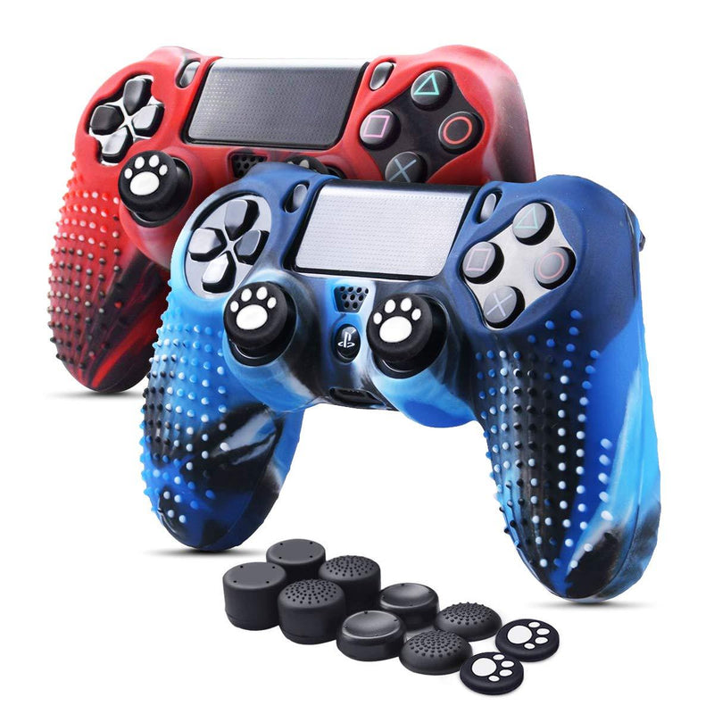6amLifestyle PS4 Controller Skin (Red + Blue 2 Controller Skins + 10 Thumb Grips) Anti-Slip Silicone Cover Protector Case for DualShock 4 PS4 / PS4 Slim / PS4 Pro Controller 02-Blue&Red - LeoForward Australia