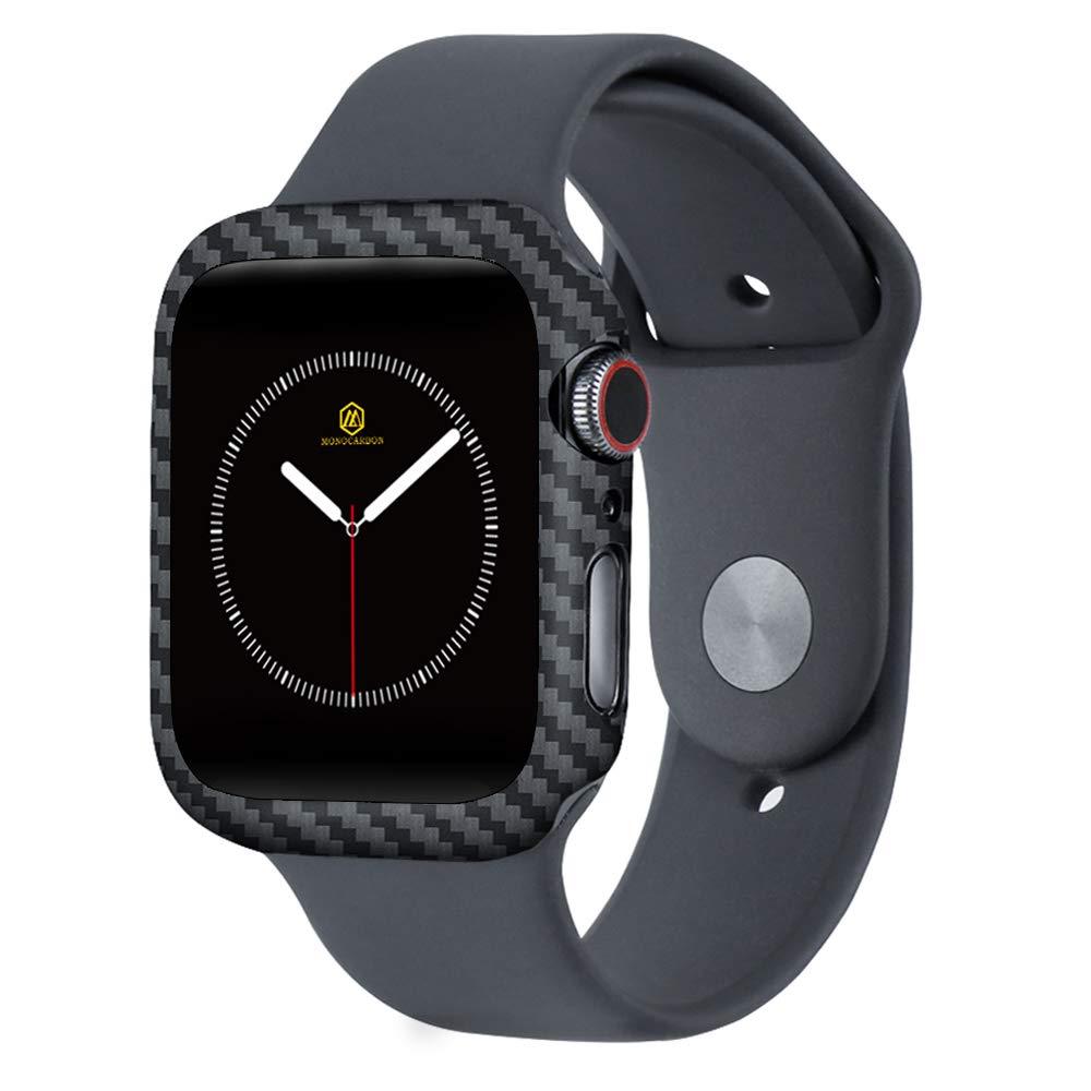 MONOCARBON Slim Genuine Carbon Fiber Case Compatible with Apple Watch 44mm Series 6/SE/5/4 Carbon Fibre Cover with Snug Fitment - Weight 0.7g - Thickness 0.6mm - Matte Finish Matte Black - LeoForward Australia