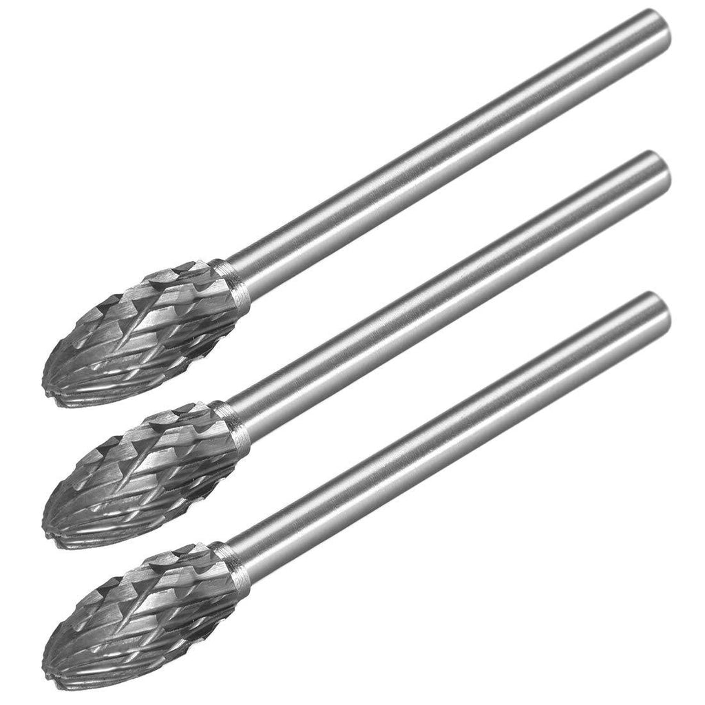 uxcell Tungsten Carbide Rotary Files 1/8" Shank, Double Cut Flame Shape Rotary Burrs Tool 6mm Dia, for Die Grinder Drill Bit Wood Soft Metal Carving Polishing Model Engineering, 3pcs - LeoForward Australia