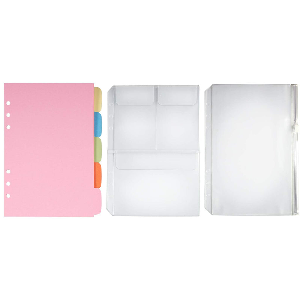  [AUSTRALIA] - Ancicraft A5 Dividers Index Classified Labels 5 Color Accessories for 6 Hole Binder Include 1 Index Table + 1 Zipper Pouch + 1 Card Pouch