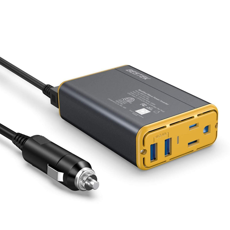  [AUSTRALIA] - BESTEK 150W Power Inverter DC 12V to 110V AC Converter 4.2A Dual USB Car Adapter (Yellow) Yellow