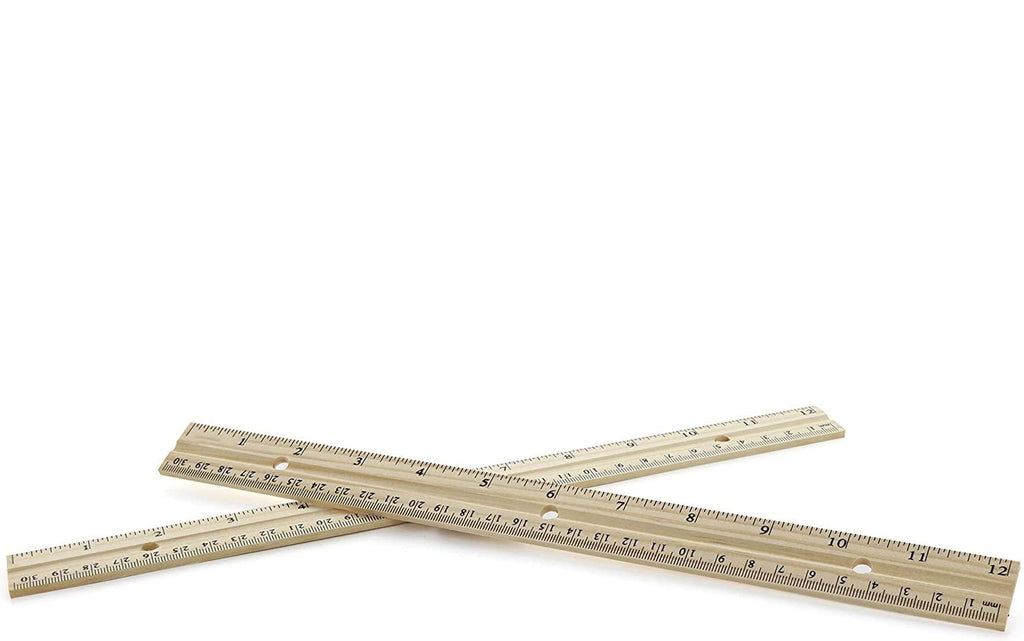  [AUSTRALIA] - Emraw 12” (30 cm) Wooden Rulers with Single Metal Edge, 1/16” and Metric Scale Measurements- Great for School, Home, & Office (2 Pack)