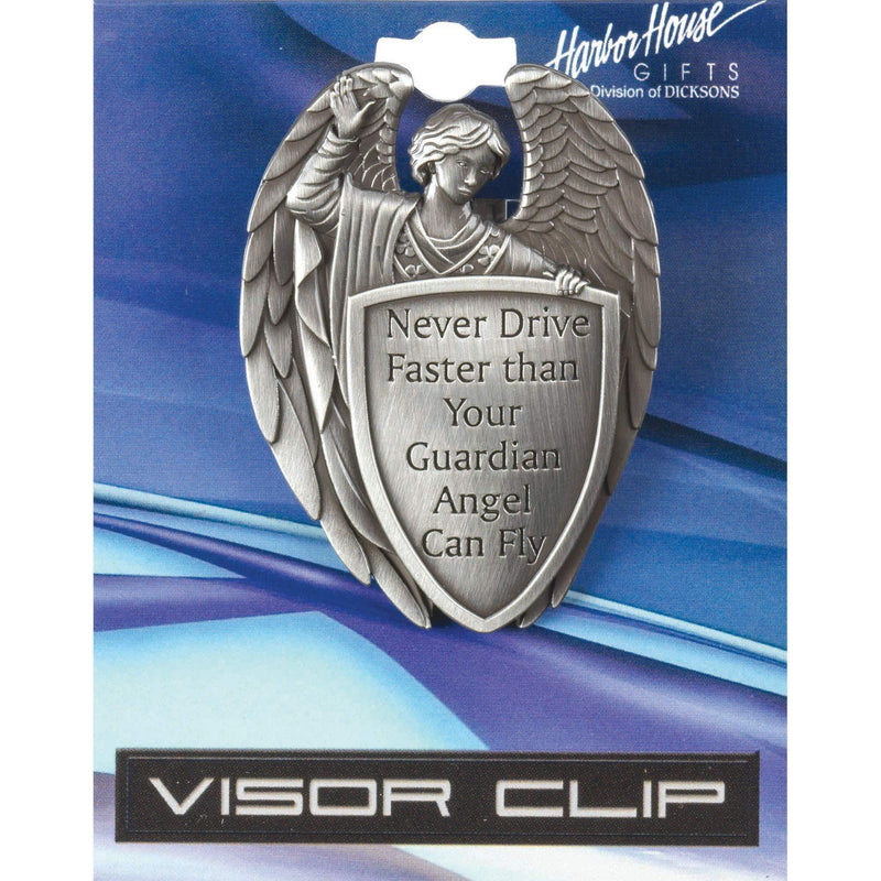  [AUSTRALIA] - Dicksons Male Guardian Angel Silver Tone 2.5 Inch Zinc Alloy Metal Auto Visor Clip