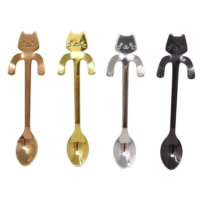  [AUSTRALIA] - Honbay 4PCS Stainless Steel Cute Mini Cat Spoon for Tea, Coffee, Dessert, Sugar, Ice Cream, etc (11.5cm/4.5inch) 11.5cm/4.5inch