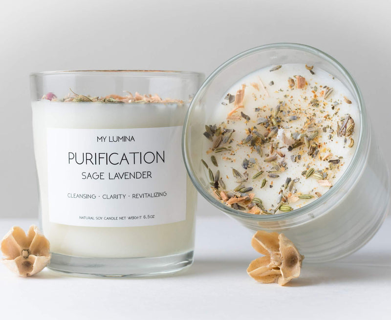  [AUSTRALIA] - My Lumina Purification Sage Lavender Candle - Smudging Chakra Balancing Healing Candle Natural Soy Wax - White Sage Natural Scented Purifying Candle for Aromatherapy