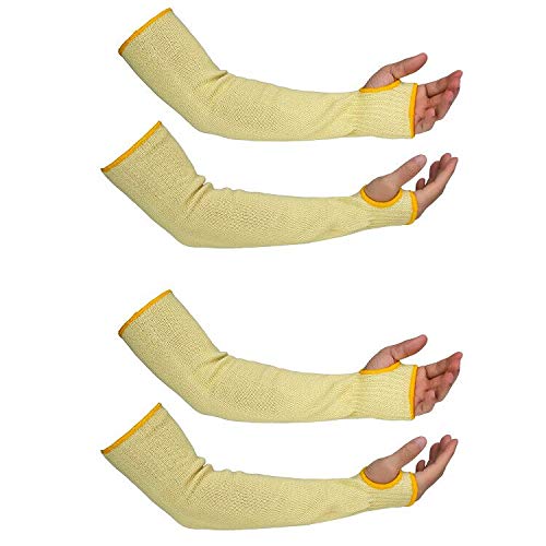  [AUSTRALIA] - Kevlar Sleeves Cut Heat Resistant,18 inch Long Self Defense Arm Sleeves with Thumb Hole,Mens Womens Safety Arm Guard Protector for Cooking and Equipment Repairs Work(Yellow,2 Pairs) Yellow 2p