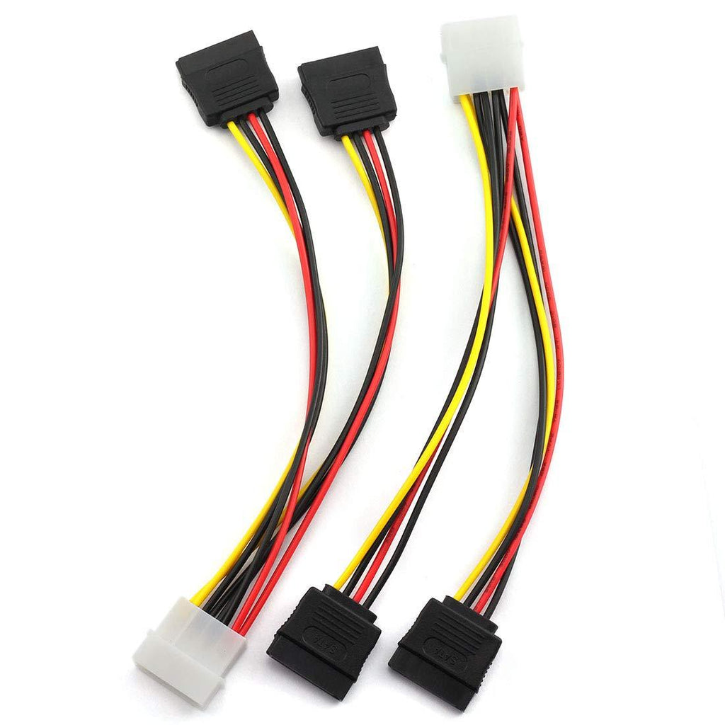  [AUSTRALIA] - SDTC Tech 4 Pin Male IDE Molex to 15 Pin Female Dual SATA Power Splitter Adapter Cable 18AWG Copper Serial ATA Hard Drive Extension Cable (20cm) - 2 Pack
