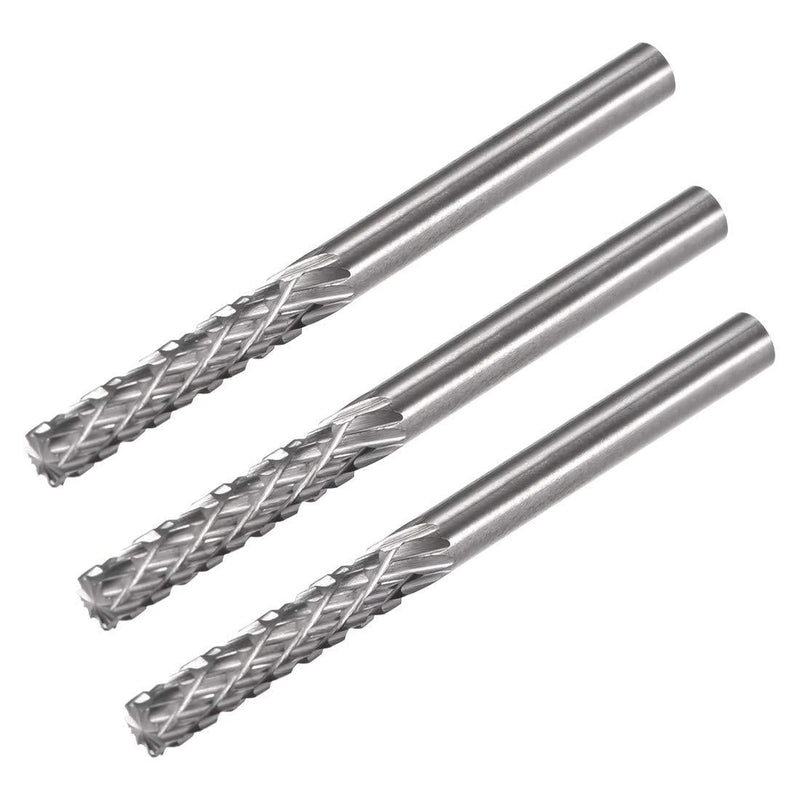 uxcell Tungsten Carbide Rotary Files 1/8" Shank, Double Cut Top Toothed Cylinder Shape Rotary Burrs Tool 3mm Dia, for Die Grinder Wood Soft Metal Polishing Model Engineering, 3pcs - LeoForward Australia