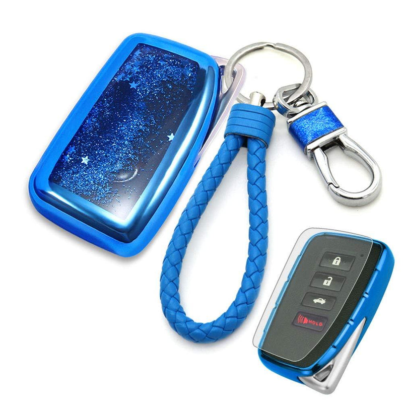 Senauto Sparkling Quicksand Key Fob Cover Full Coverage Protection Key Case Key Chain for Lexus 2013-up RX350 NX200 NX200t NX300 NX300h IS200t ES250 ES350 GS350 GS450 Remote Control Smart Key (Blue) Blue - LeoForward Australia