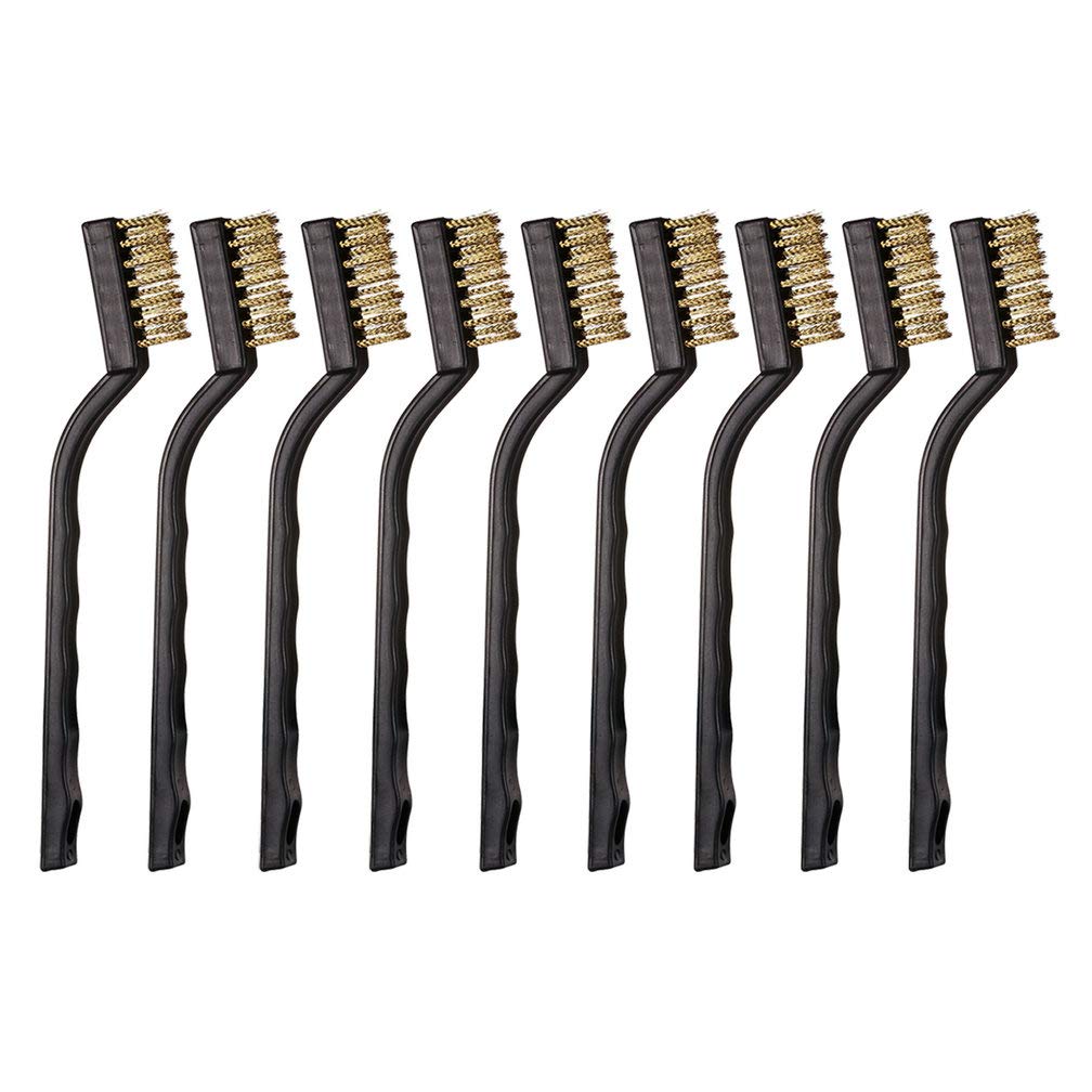  [AUSTRALIA] - 9PCS MINI Brass Brushes Set, Curved Handle Scratch Wire ToothBrush, Cleaning Welding Slag and Rust 9Pcs Mini Brass Brushes