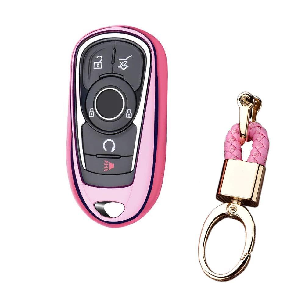  [AUSTRALIA] - Royalfox(TM) Luxury 2 3 4 5 Buttons TPU Smart keyless Entry Remote Key Fob case Cover for Buick Verano Regal Lacross Encore Envision Enclave GL8 2015 2016 2017 2018 Accessories,with Keychain (Pink) pink