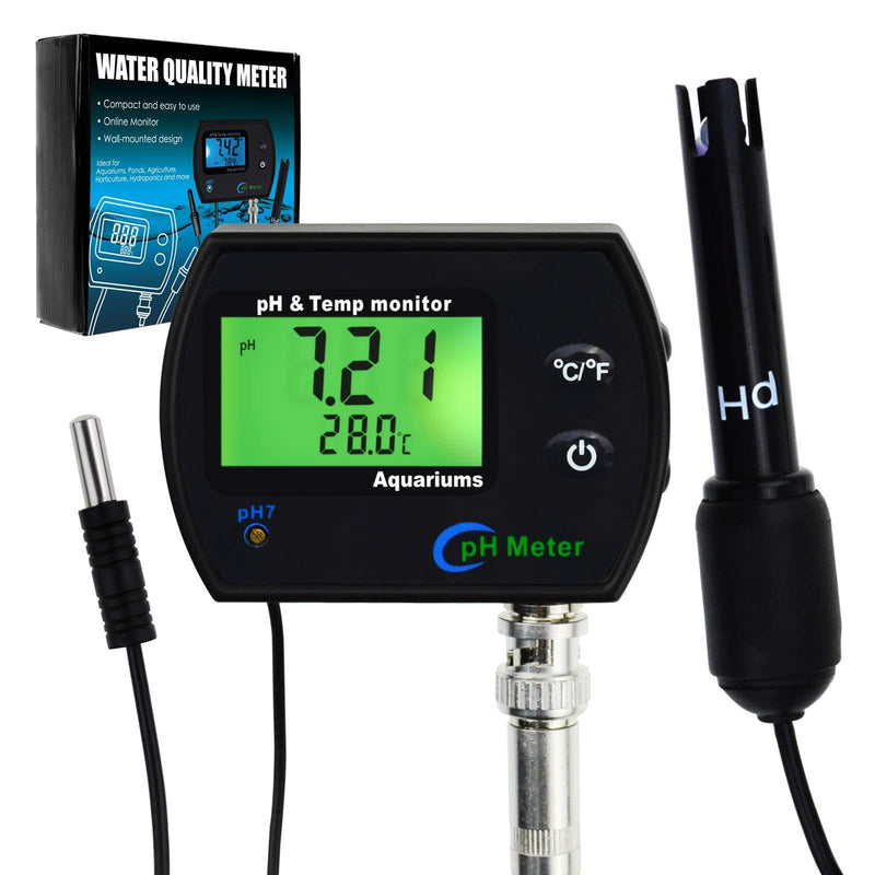 PH & Temperature 2-in-1 Continuous Monitor Meter w/Backlight Replaceable Electrode, Dual Display 0.00~14.00pH °C/ °F Water Quality Monitoring Kit, for Aquariums Hydroponics Pools Tanks Spa - LeoForward Australia