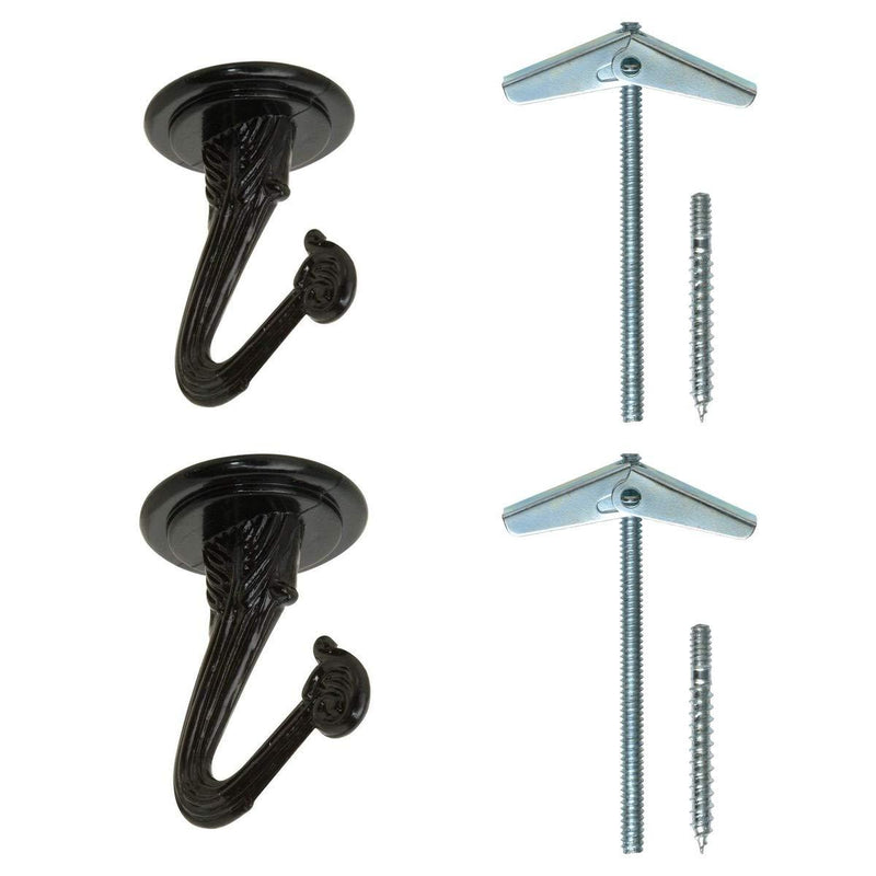 Rocky Mountain Goods Ceiling Swag Hook 2 Pack with Mounting Hardware - 1 1/2” Heavy Duty Swag Hooks for Hanging Planter, Ceiling or Extender Chains - Easy Install with Screws/Brackets (Black) - LeoForward Australia