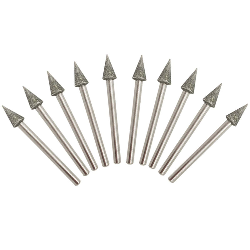  [AUSTRALIA] - NGe 10 Pcs 6mm Cone Head Diamond Coated Mounted Points Grinding Bit - 3mm Shank 3x6mm