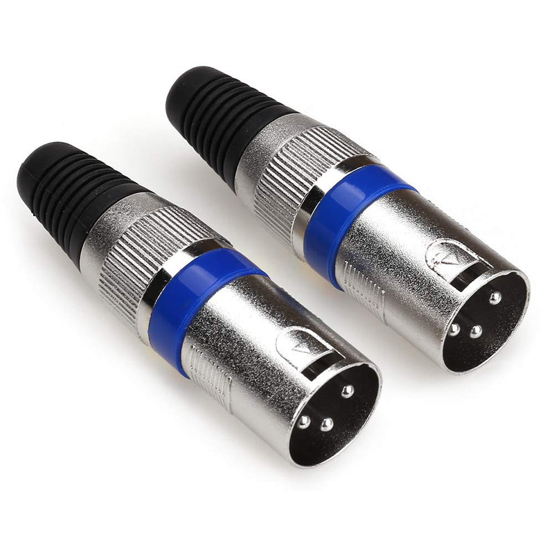  [AUSTRALIA] - NANYI XLR Plug, XLR 3 Pin Male Plugs Audio Mic Microphone Connector, Silver Housing Blue Circle - 2 Pack Male-Plug-2P