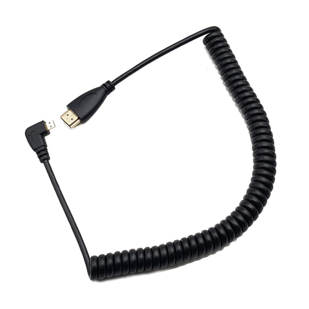 Seadream Right Angled Coiled Micro HDMI to HDMI Male Cable - Stretched Length 50cm to 1.8m - Supports Ethernet, 3D 4K(Right Angled) 1.8M Right Angled - LeoForward Australia