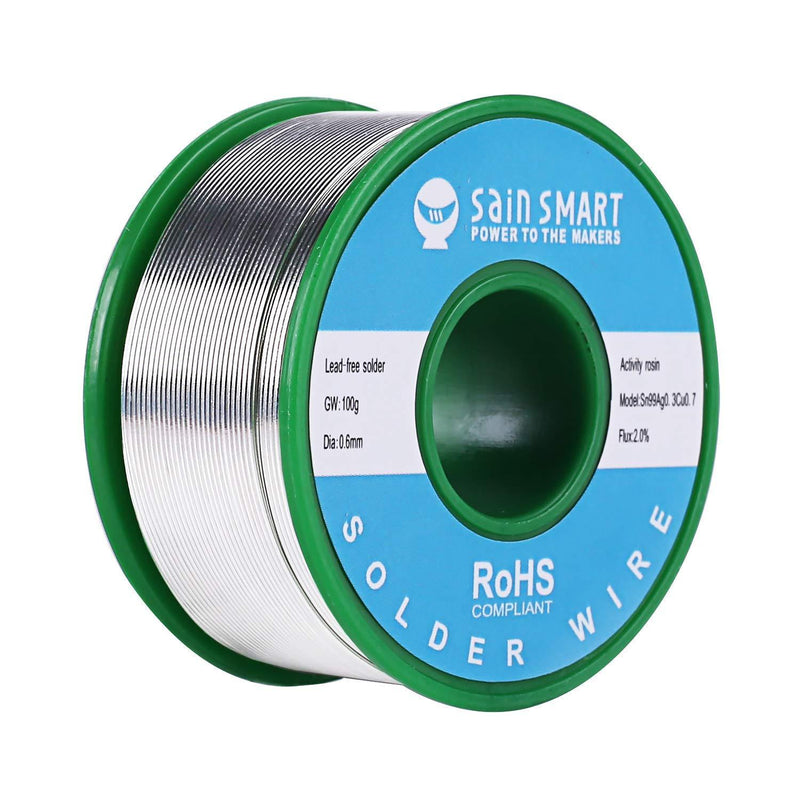  [AUSTRALIA] - SainSmart 0.6mm Lead Free Solder Wire with Rosin2 Sn97 Cu0.7 Ag0.3, Tin Wire Solder for Electrical Soldering (100g /0.22lbs)