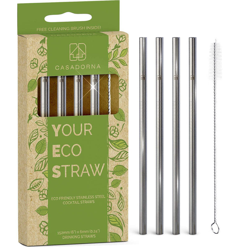  [AUSTRALIA] - Stainless Steel Reusable Drinking Straws 6" Short & Safer Straws for Kids, Coffee, Bar, Cocktail Glasses, Half Pint Jars, Ecologically Friendly, Set of 4 Metal Straws with Brush & Silicone Tips(US)