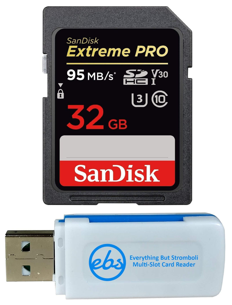 SanDisk 32GB SDHC SD Extreme Pro Memory Card Works with Canon EOS R, RP, M, M10 Mirrorless Camera Class 10 UHS-I (SDSDXXG-032G-GN4IN) Bundle with (1) Everything But Stromboli Multi Slot Card Reader - LeoForward Australia