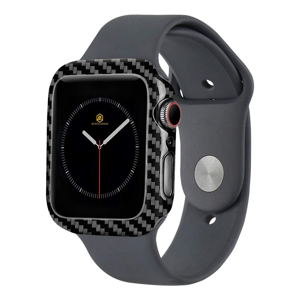 MONOCARBON Real Carbon Fiber Case Compatible with Apple Watch Series 6/SE/5/4 44mm Protective Frame iWatch Case with Weight 0.7g - Thickenss 0.6mm - Glossy Finishing Glossy Black - LeoForward Australia