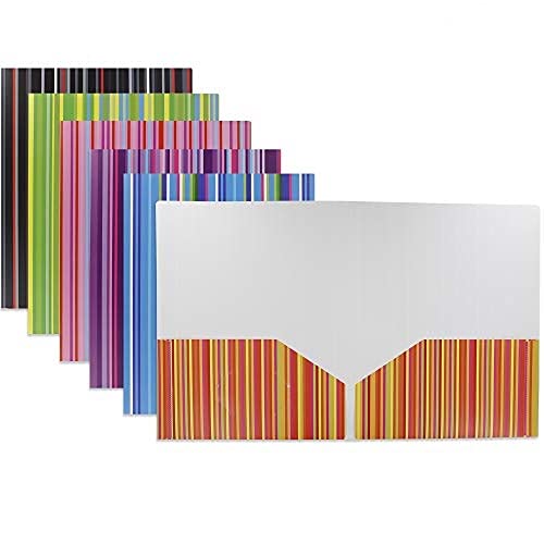  [AUSTRALIA] - Emraw Stripes 2 Pockets Poly Portfolio with Business Card Holder Legal Document Organizer Designed for Home, Office, School, Classroom and More - Actual Colors May Vary (Pack of 3)