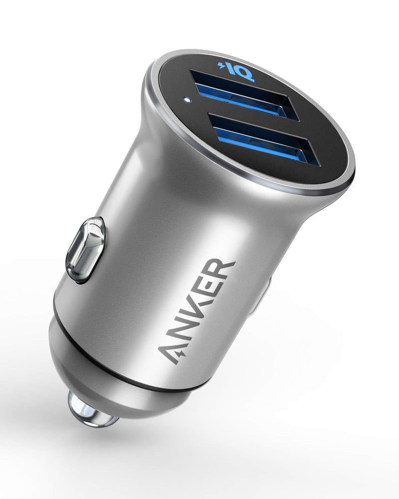 Car Charger, Anker Mini 24W 4.8A Metal Dual USB Car Charger, PowerDrive 2 Alloy Flush Fit Car Adapter with Blue LED, for iPhone 11/XR/Xs/Max/X/8/7/Plus, iPad Pro/Air 2/Mini, Galaxy, LG, HTC and More Silver - LeoForward Australia